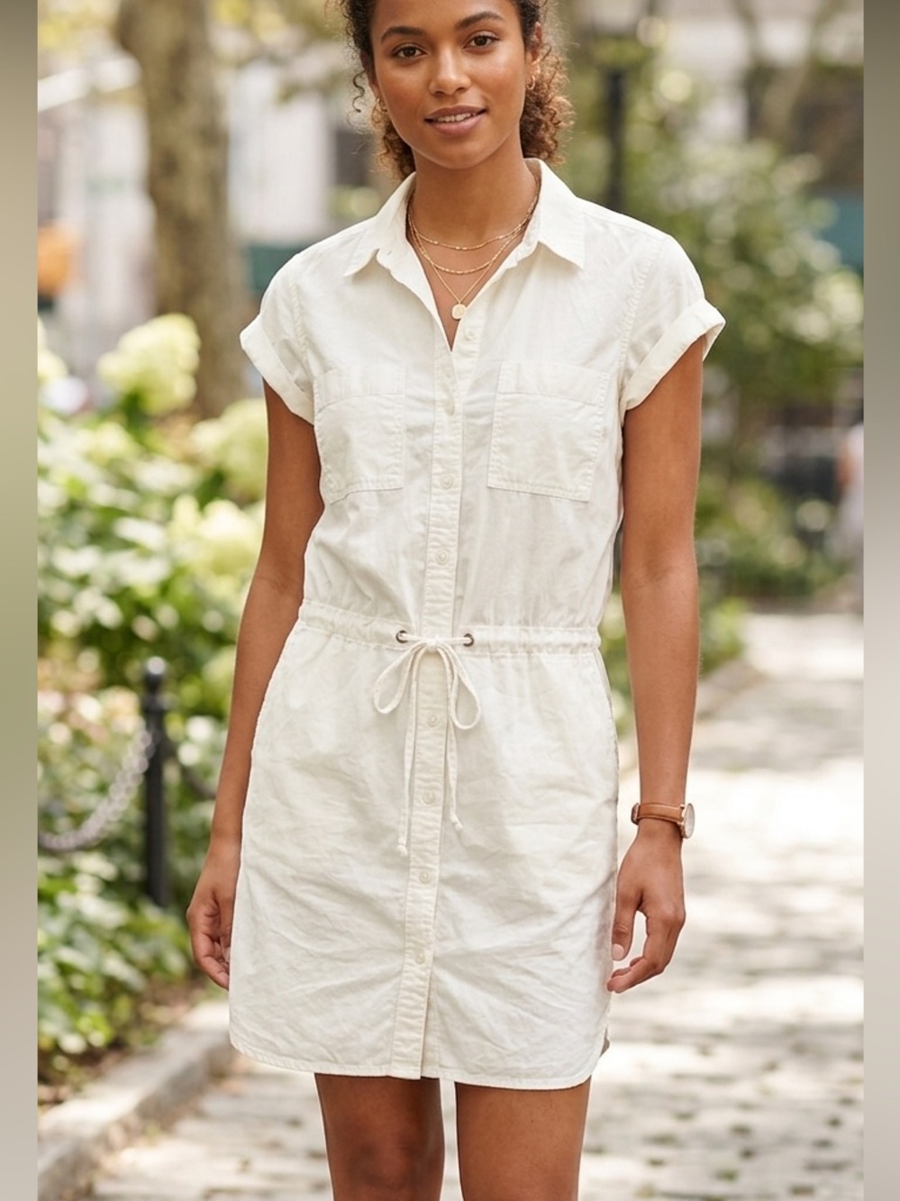 PAIGE Cream Drawstring Shirt Dress